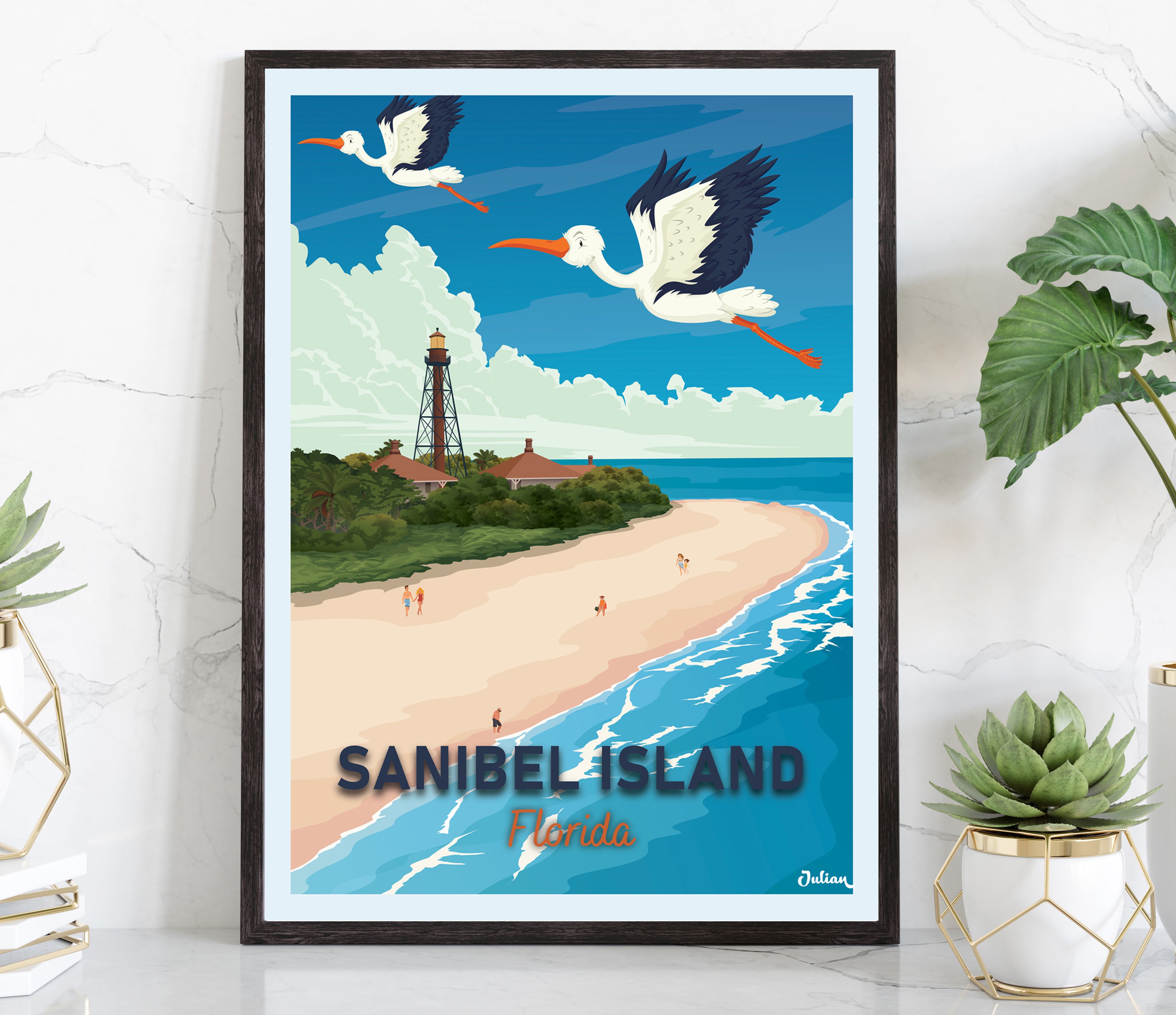 Large Sanibel/captiva-Florida Birds framed discount poster, art…