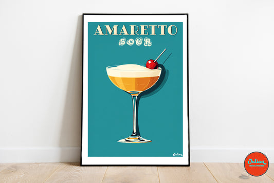 The Amaretto Sour Cocktail Poster - Matte Vertical Posters, Cocktail Art Print, Decor, Wall Art, Home Decor, Cocktail Gift